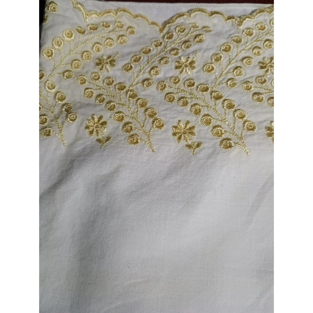 Pair of standard pillowcases cotton yellow eyelet embroidered cottagecore shabby